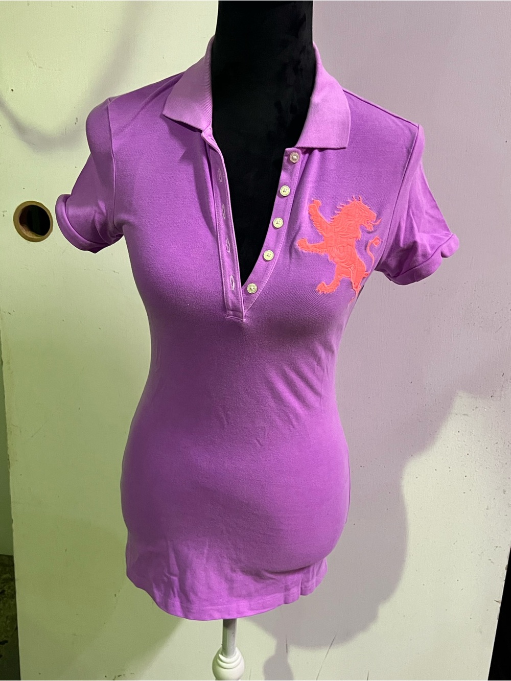 EXPRESS Lavender Polo with Coral Crest